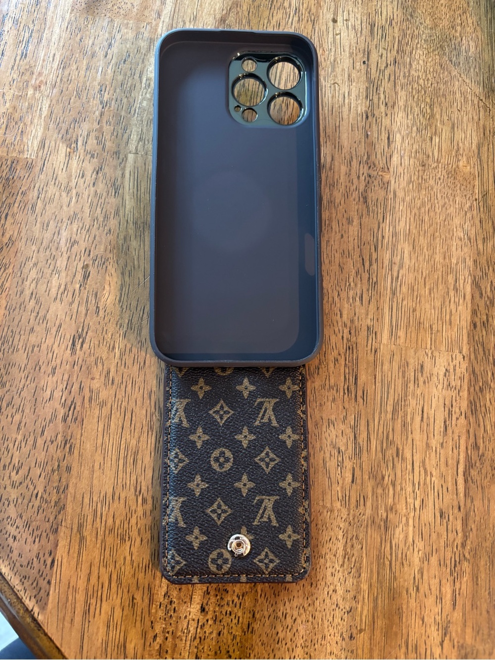 Louis Vuitton Brown Monogram Leather Phone Case with Card Pocket and Strap - Picture 3 of 3